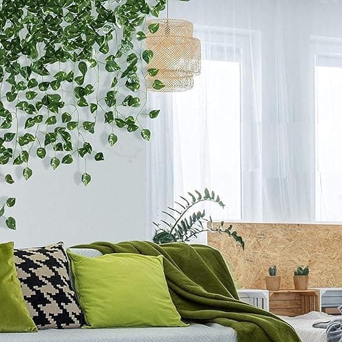 CEWOR 24 Pack 168ft Artificial Ivy Greenery Garland, Fake Vines Hanging Plants Backdrop for Room Bedroom Wall Decor, Green Leaves for Jungle Theme Party Wedding Decoration - A-24pcs of Vines thumbnail 6