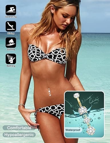 LOLIAS Gold Belly Button Ring - 14G Surgical Stainless Steel Belly Rings Hypoallergenic Clicker Belly Button Piercings for Women CZ Dangle Belly Button Rings Navel Piercing Pack Silver/Gold thumbnail 3