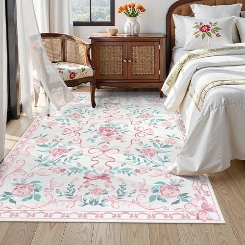 Collive Pink Rugs for Bedroom Girls, 4x6 Floral Washable Area Rug Non Slip, Soft Indoor Decor Elegant Carpet for Kids Room Nursery Living Room Dining Room (Pink 4' x 6') - Pink / Multi - 4' x 6' (Rectangular) thumbnail 7