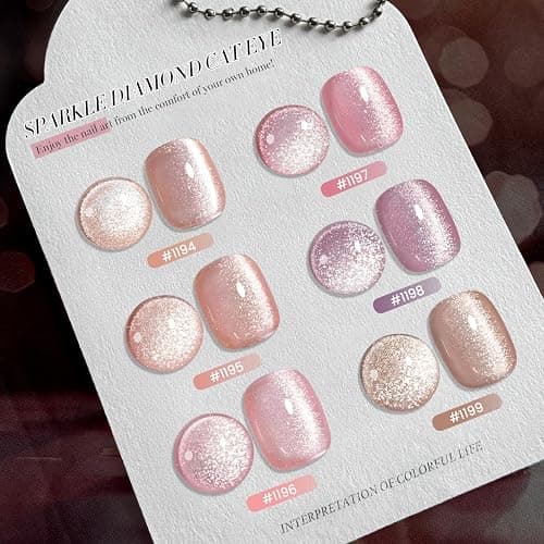 RARJSM Nude Cat Eye Gel Polish Set 6 Pcs Sparkle Diamond Glitter Sheer Purple Soft Pink Chanpagne Gold Velvet Ice Jelly Glass Cateye Gelpolish with Magnet Stick UV LED Curing Requires Home Manicure thumbnail 6