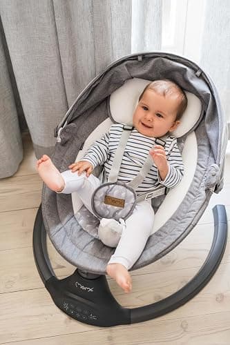 MoMi KENANI Transat balancelle jusqu’à 9 kg, pliable, télécommande et Bluetooth pour smartphone, alimentation piles et secteur, harnais de sécurité 5 points, pare-soleil, moustiquaire thumbnail 11