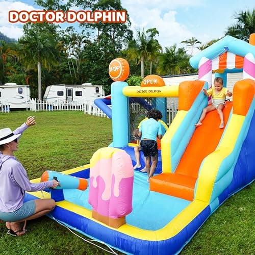 Doctor Dolphin Inflatable Bounce House with Slide and Blower for Kids, Double Slide Jumping Inflatable Bouncer Blow Up Bouncy Castle with Ball Pit for Indoors and Outdoors thumbnail 2