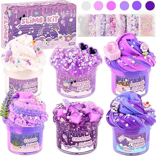6 Pack Slime Kit, Purple Dream Slime Kids, Cloud Butter & Clear Slime, Party Favors, Toys for Girls Boys Ages 5 6 7 8 9 10 11 12, Goodie Bag Stuffers, Birthday Gift Ideas Cute Stuff - Image 1