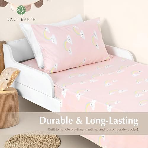 Salt Earth 100% Cotton 210TC Kids Bedsheet, Twin Fitted Sheet, Toddler Bed, 2 Piece Bedding Set- 1 Fitted Sheet and 1 Pillowcase, Themed Toddler Bed Sheets, Cute Sheets for Kids Bed (Rainbow) thumbnail 2