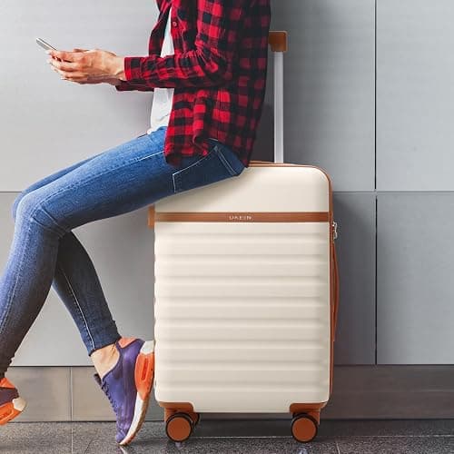 UKEIN Luggage Sets 3 Piece, Carry On Luggage 20In With Spinner Wheels,PC Hardside Suitcase Set with TSA Lock,Durable Carry On Suitcase With Travel Backpack for Men (Beige, 3 piece set (20inch)) thumbnail 2