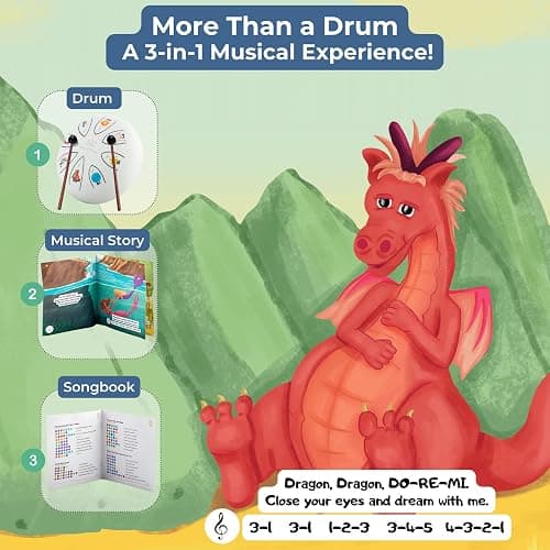 Sounds Of Silence Steel Tongue Drum - Bedtime Story and Drum - Dylan's Dream Drum Musical Gift for Children - Tongue Drum for Kids - Calming Drum, DDD-01 thumbnail 5