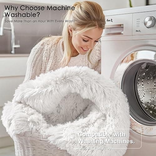 OLANLY White Round Rugs for Bedroom - Machine Washable, 4 ft Circle Area Rugs for Living Room, Soft and Fluffy Shaggy Carpet for Teen Girls and Boys, Nursery Rooms, Dorms, Home Decor Aesthetic thumbnail 3