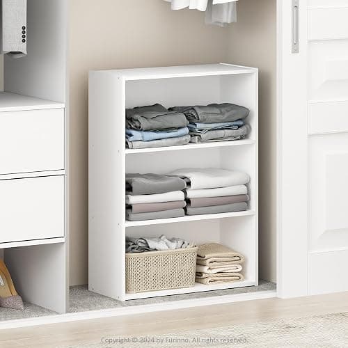 Furinno Reed Closet Organizers and Storage, 3-Tier Reversible Closet Shelves, Closet Organization Shelf, 9.7 x 23.7 x 31.5, for Bedroom, Closet, Plain White - Image 1