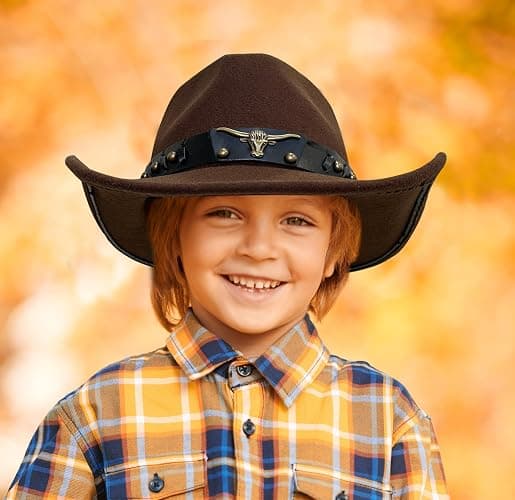 Jastore Western Cowboy Hat for Kids Boy Girl Classic Cowboy Cowgirl Dress Up Hat with Buckle Belt - White - 5-12 Years thumbnail 7