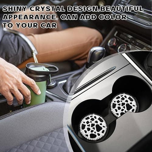 Yourkar 4 PCS Cow Print Car Cup Coaster, 2.75 Inch Anti-Slip Auto Cup Holder Insert Coaster, Anti Slip Bling Cup Mats with Flower Pattern, Universal Interior Car Accessories (Cow Print) thumbnail 3