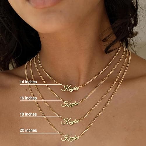 Yofair Custom Name Necklace with Curb Chain, 18K Gold Plated Dainty Name Pendant for Women Personalized Christmas Birthday Gift for Her thumbnail 7