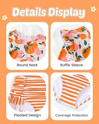 Mioglrie Toddler Girls Swimsuit Little Girls Long Sleeve Two Piece Ruffle Rash Guard Bathing Suit Kid Swimwear 2-6 Years thumbnail 4