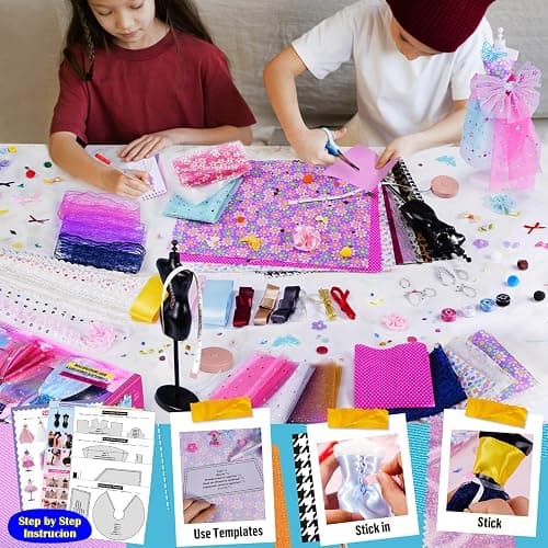 ONE TO FOUR 800+Pcs - Fashion Designer Kit for Girls with 6 Mannequins - Arts and Crafts Kit- Sewing Kit for Kid Ages 8-12 -Girl Gift Age 6 7 8 9 10 11 12-Gifts for Teen Girls thumbnail 6