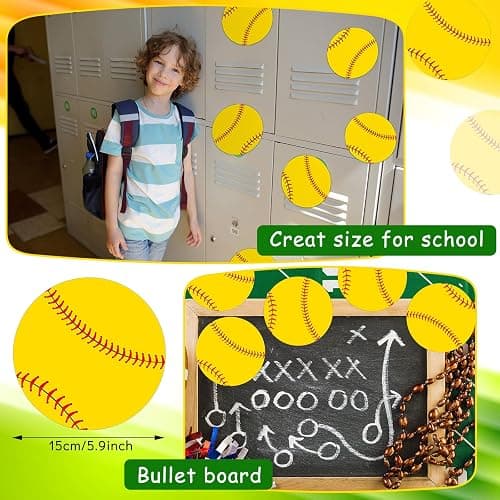 Tenceur 80 Pcs Softball Cutouts 5.91 Inch, Sports Party Decorations DIY Paper Ball Cut Outs with Glue Points, Bulletin Board Poster Sport Theme Party Birthday Baby Shower Game Day Wall Decor Supplies thumbnail 4