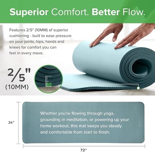 Gaiam Essentials 2/5" Thick (10mm) Yoga & Pilates, Fitness & Exercise Mat with Easy-Cinch Carrier Strap Cushion Support For Fitness and Gym Workouts thumbnail 2