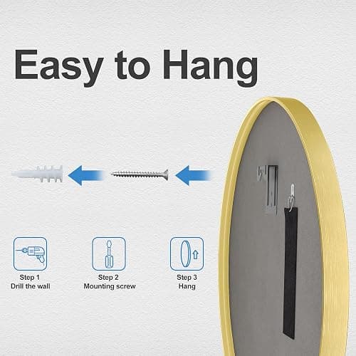 Heymirro Round Bathroom Mirror Wall Mirrors with Aluminum Alloy Matte Framed, for Bedroom, Vanity, Entryway Hall, Living Room(24 Inch,Gold) thumbnail 6