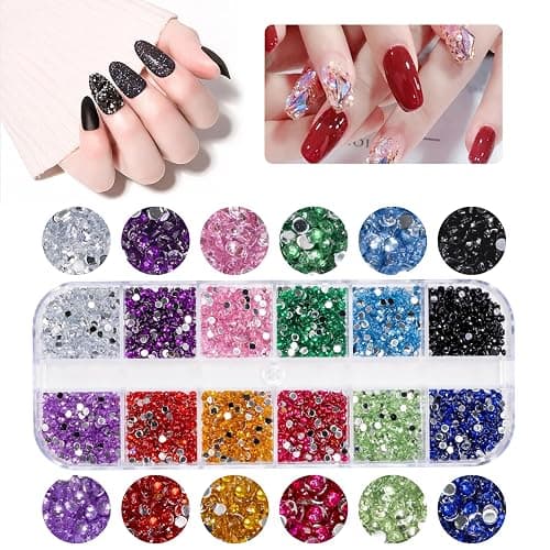 Lot de 5600 pierres strass pour ongles - 36 couleurs - Pierres à paillettes - Pour décoration des ongles - Avec stylo à cire pour strass et strass thumbnail 4