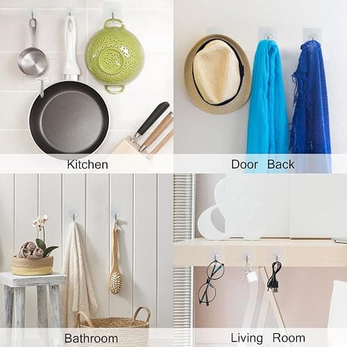 Adhesive Hooks, 32 Pack 33lb(Max) Sticky Hooks, Transparent Reusable Removable Adhesive Hooks for Hanging, Wall Hooks for Hanging Can be Use for Kitchen Bathroom Shower Outdoor Home Improvement thumbnail 5