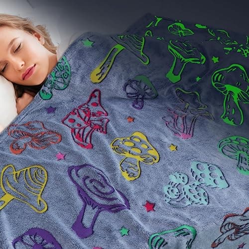 Gdindff Glow in The Dark Mushroom Blanket, Mushroom Gifts for Women Girls, Mothers Day Presents for Mom, Graduation Gifts for Kids Preschool Kindergarten, Cottagecore Mushrooms Decor Throw 50"x60" thumbnail 3