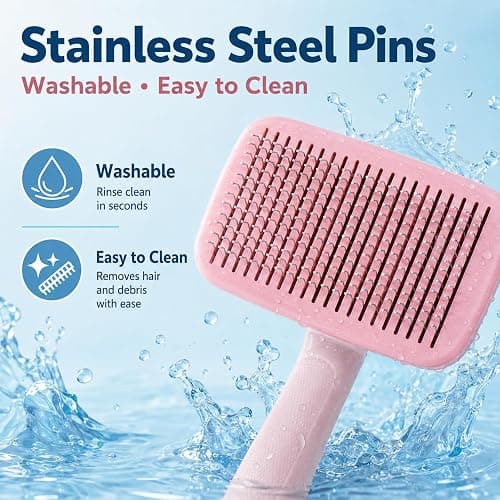Petobey Self-Cleaning Cat Shedding Grooming Brush for Small Dog Pet Short Hair Remover Set Reusable Lint Removal Tool Carpet Scraper for Clothes Couch Bedding Furniture Car Pink thumbnail 10