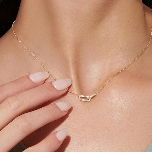 Freekiss Gold Pendant Necklace for Women, Dainty Diamond Necklaces for Women Simple 14K Gold Plated Paperclip Choker Necklaces Cute Minimalist Open Oval Necklaces Gold Jewelry for Women Gifts thumbnail 2