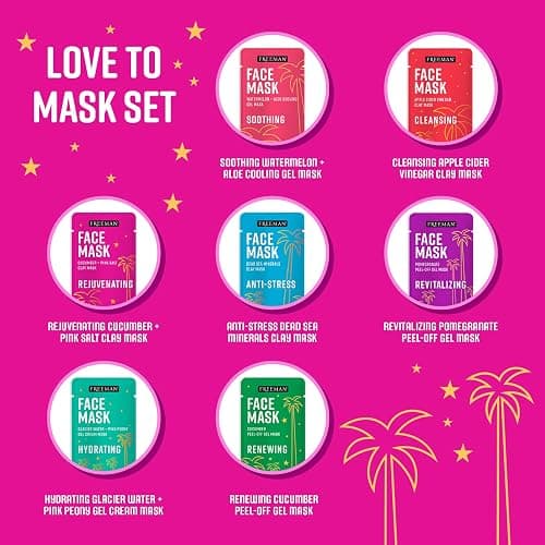 Freeman Facial Love To Mask Variety Pack: Oil Absorbing Clay, Detoxifying Charcoal, Clearing Peel Off, Hydrating Gel Cream, Exfoliating Scrub (14 Piece Kit with Bonus Buffer and Headband) thumbnail 3