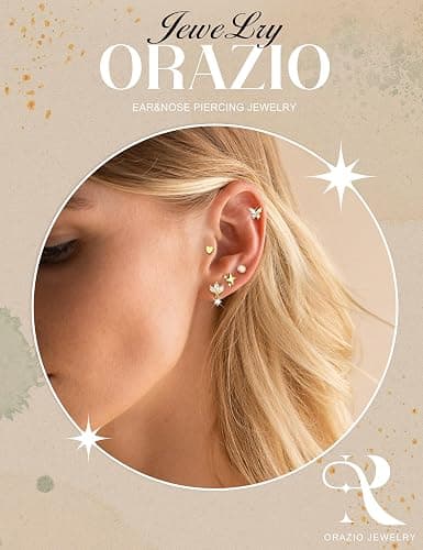 ORAZIO Hypoallergenic Flat Back Stud Earrings Surgical Steel Cartilage Earrings for Women Flatback Threadless Push in Nose Studs Lip Labret Medusa Conch Helix Tragus Piercing Jewelry 16G/18G/20G thumbnail 4