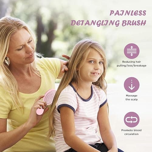 Bituemly Mini Hair Brush, Detangling Hairbrush for Dry and Wet Hair, Small Size Travel Detangler Brush for Girls Boys Kids Women Men for All Hair Types Pink thumbnail 2