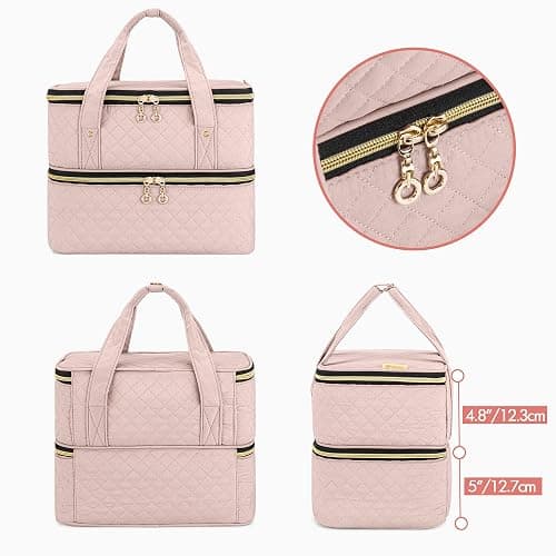 Yarwo Nail Polish Organizer Case Holds 50 Bottles(15ml/0.5 fl.oz) and Nail Lamp, Double Layers Nail Polish Bag with Adjustable Dividers for Nail Art Tools, Dusty Rose (Bag Only, Patent Design) thumbnail 4