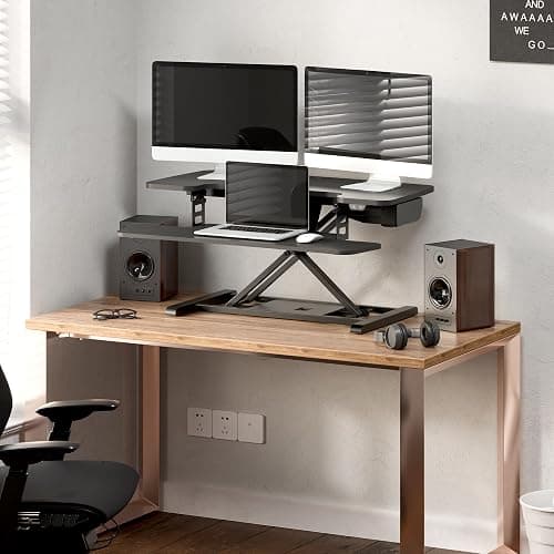 FLEXISPOT 35 inch Electric Standing Desk Converter, Motorized Stand up Desk Riser, Monitor and Laptop Workstation with Wide Keyboard Tray, Black thumbnail 2
