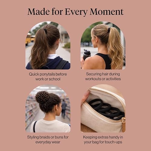 Kitsch Nylon Hair Ties No Damage - Stretchable Hair Bands for Strong All-Day Hold, Ponytail Holders | Hair Accessories for Girls | Ideal Gifts for Women - Black, 20 Pcs thumbnail 8