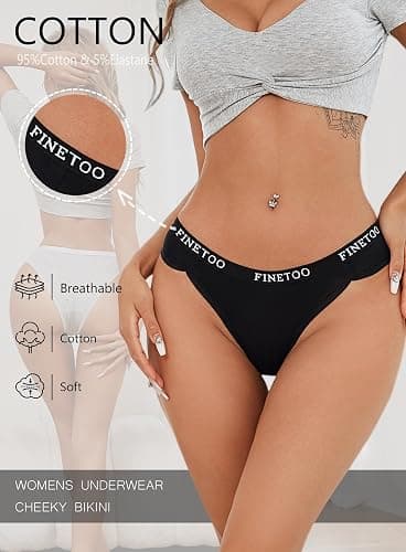 FINETOO Cotton Underwear for Women Cheeky Panties Sexy Hipster Bikini Underwear Elastic Waistband Stretch Briefs 5 Pack thumbnail 2