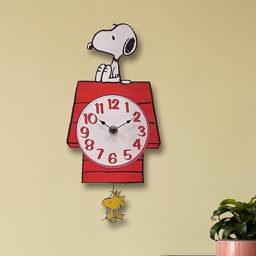 Mark Feldstein, Peanuts Snoopy's Dog House with Woodstock Pendulum Pal Wall Clock, 12 Inch thumbnail 2