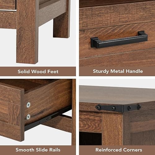 EazeHome 3 Piece Bedroom Set - Includes 6 Drawer Dresser for Bedroom, Set of 2 Nightstands with Open Storage Shelf and Drawers, Retro Dresser and Nightstand Sets, Rustic Brown thumbnail 5