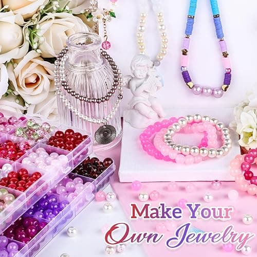 XSEINO About 1200PCS 8mm Glass Beads Bracelet Making Kit，48 Assorted Dreamy Red and Purple Series Colorful Crystal Beads for Bracelet and Jewelry Making and DIY Crafts,Friendship Bracelets thumbnail 2