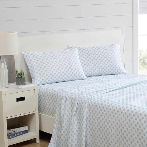 Nautica - Sheet Set, Breathable & Cooling Microfiber Bedding with Matching Pillowcase, Deep Pocket, Fully Elasticized (Coastal Coral Ocean Breeze Blue, Twin) thumbnail 2