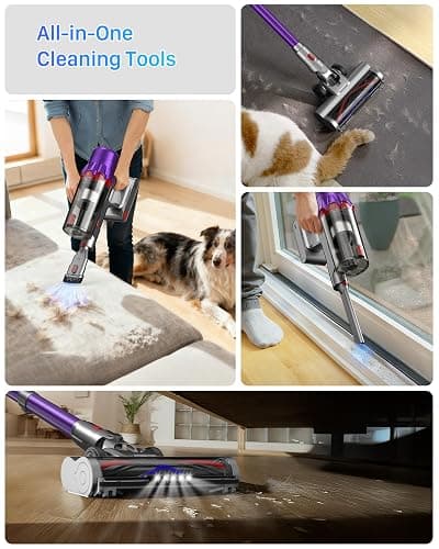 iXlion Cordless Vacuum Cleaner for Home - Powerful Stick Vacuum with HEPA Filter, 55-Min Runtime, LED Light, Anti-Tangle Brush, Detachable Battery,Lightweight Vacuum for Pet Hair,Carpets & Hard Floors thumbnail 3