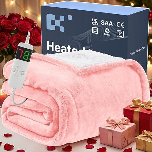 BOMOVA Electric Heated Blanket Single Throw (130x160cm,Light Pink)-Flannels Fleece Winter Warm Blanket,10-Level Heating & 5 Auto Timer,Cozy Sofa Throw for Home Office,Xmas House Warming New Home Gifts - Image 1