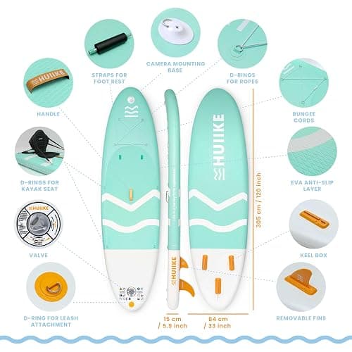 HUIIKE Inflatable Paddle Board for Adults with Accessories Included, Oar, Fins, Pump. Stand Up Paddleboard Great Stability and Resistance. 10’ x 33" x 5.9", Maximum Load 286 lb thumbnail 2