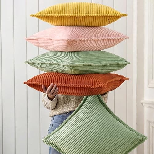 decorUhome Corduroy Sage Green Throw Pillow Covers 18x18 Set of 2 Decorative Soft Boho Farmhouse Euro Couch Pillow Covers for Living Room Bed Sofa Broadside Striped Pillow Cases thumbnail 8