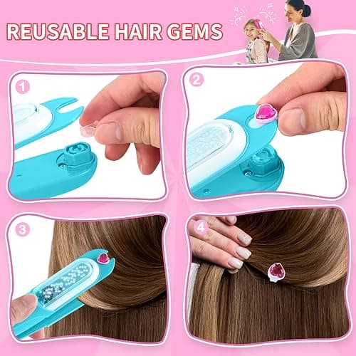 kidzkube Hair Gem Stamper Kit, Bling Hair Jewels for Girls Toys, Hair Styling Tool with Reusable Shining Diamonds, Birthday Gifts Toys for Girls Ages 3 4 5 6 8-12 thumbnail 3