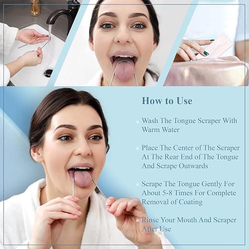 MasterMedi Tongue Scraper for Adults with Multicolor Travel Cases (2 Pack), 100% Stainless Steel, Reduce Bad Breath, Tongue Scrubber, Easy to Use, Tongue Cleaner for Oral Care & Hygiene thumbnail 6