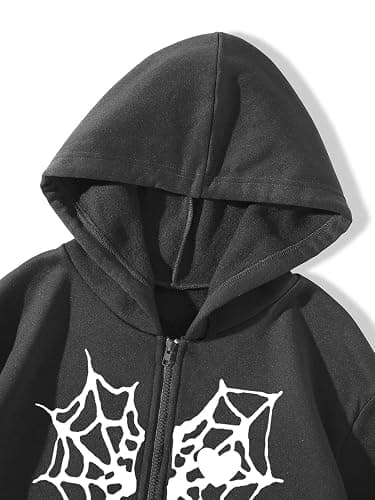 POHADON Oversized Y2K Zip Up Hoodie for Women Men Gothic Spider Web Heart Graphic Sweatshirt Punk Harajuku Alt Emo Streetwear thumbnail 4
