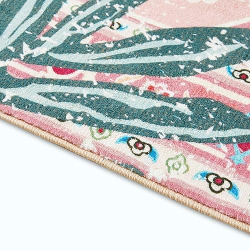 Aldopein Washable Pink Rugs Thin Oriental Boho Vintage Cute Tropical Leopard 6ft Round Area Rugs for Bedroom Kitchen Dining Living Room Office Indoor Entryway Distressed Nursery Circle Carpet thumbnail 5