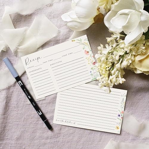 JOETMAE 50PCS Wildflower Recipe Cards - 4×6 In Double Sided | Thick Card stock|Blank|Wildflower Design|For Wedding, Bridal Shower, Baby Shower Kitchen Diaries Banquet Preparation thumbnail 4