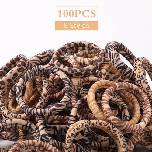 Bessrung 100PCS Seamless Elastic Hair Ties for Women Girls, No Damage Ponytail Holders for Thin Thick Hair, Leopard Animal Print Hair Bands for Women's Hair, Hair Accessories for Girls Christmas Gift thumbnail 2
