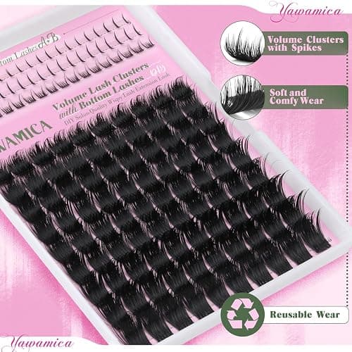 Yawamica Volume Lash Clusters with Bottom Lashes Wispy Eyelash Clusters Built in Spikes 10-16mm Fluffy Cluster Lashes D Curl Individual Lashes with 5-7mm Bottom Lash Extension DIY Spiky Salon Lash thumbnail 6
