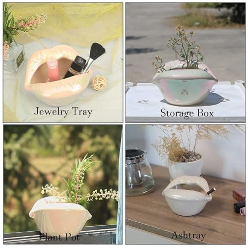 LIABI Lips Decorative Bowl Ceramic Lipstick Ring Holder Jewelry Tray Cosmetic Storage Display Holder Desktop Hair Ties Clips Storage Case in Bathroom for Women Men thumbnail 6