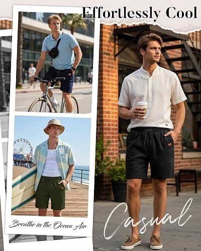 Neer 3 Pack Men's Corduroy Shorts Casual Elastic Waist Drawstring Lightweight Summer Beach Loose Fit Shorts with 3 Pockets thumbnail 2