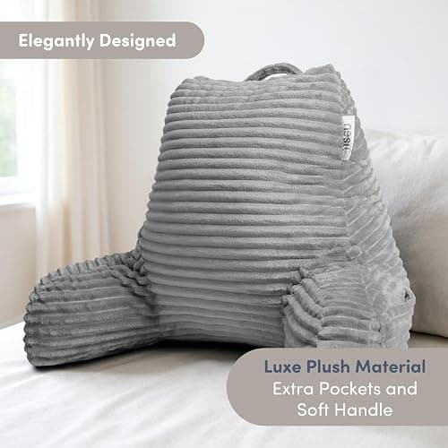 Nestl Reading Pillow with Shredded Memory Foam, Luxe Cut Plush Back Pillow for Sitting Up in Bed, Back and Arms Adjustable Support for Adult & Teens, Backrest Pillows with Washable Cover Light Grey thumbnail 4